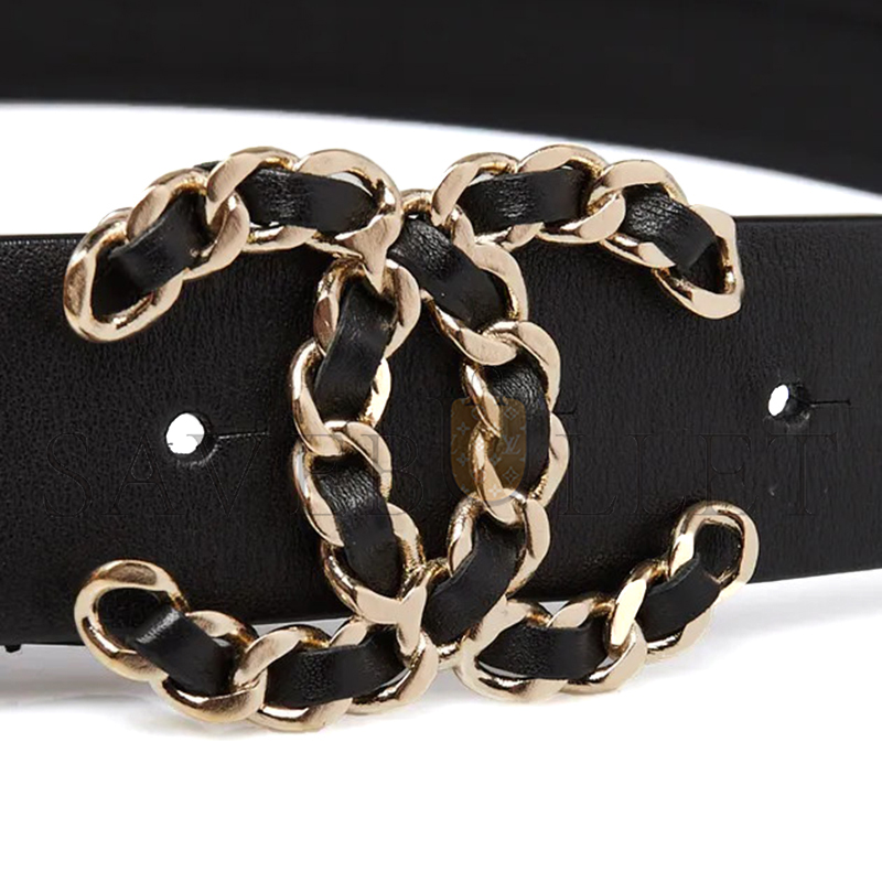 CHANEL BELT BLACK LEATHER AND CC
